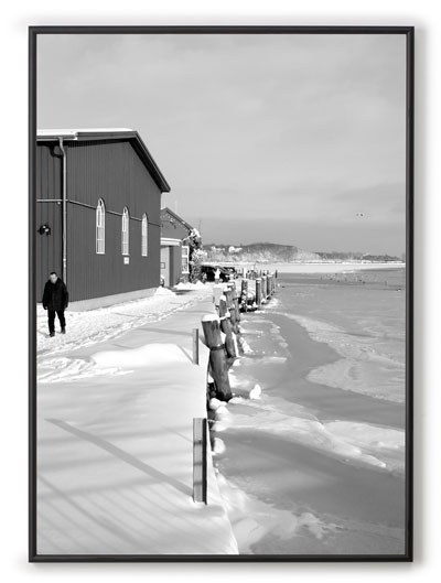 Werft am Hafenbecken s/w, Schnee und Eis